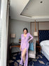 Ladies See Through Deep Neckline Ruffle Side Slit Long Dress